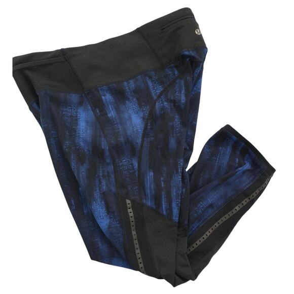 Lululemon Pace Pusher Crop Leggings Pocket Black/Blue Size 8 - Picture 1 of 10
